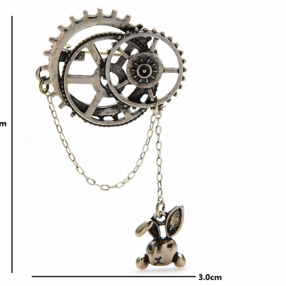 Tin Alloy Horological Gear Vingtage Enamel Brooch Pins Rabbit Head Chain Badge - Picture 3 of 3